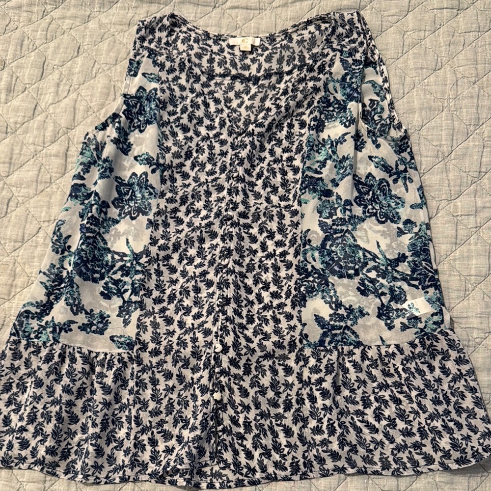 C Resort Ready Blue and White Ruffled A-line Blouse